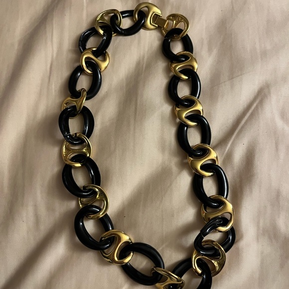 Vintage Napier High End Black Enamel and Gold Tone Couture Chunky Link Necklace - Picture 2 of 5